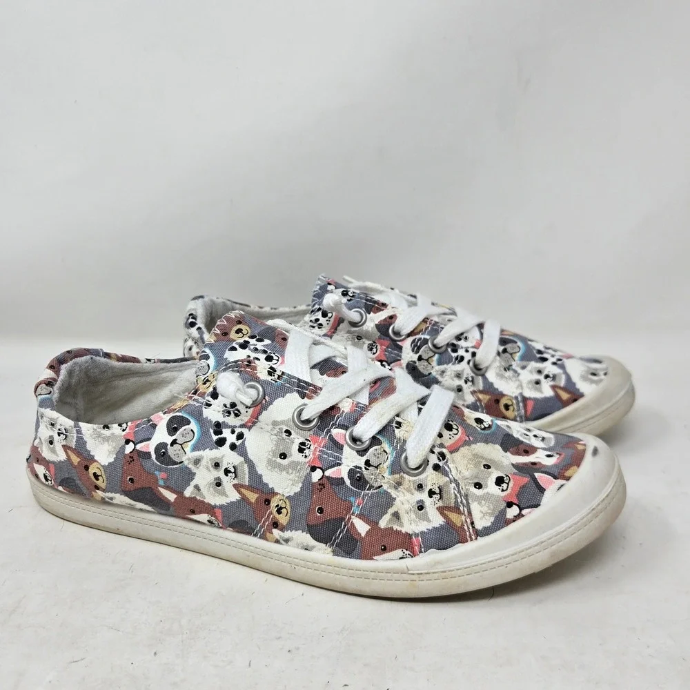 Isaac Mizrahi Reesa Dog Print Slip On Sneakers Women 8M Canvas Low Top Shoes